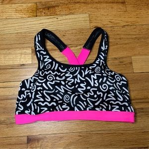 FRUIT OF THE LOOM size XL Black/White/Hot Pink X-Back Sports Bra